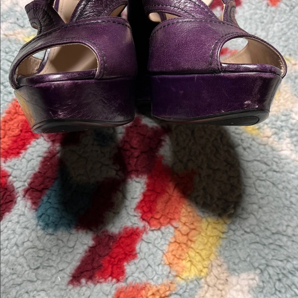 Prada purple platform wedge peep toe sandals - Picture 7 of 10